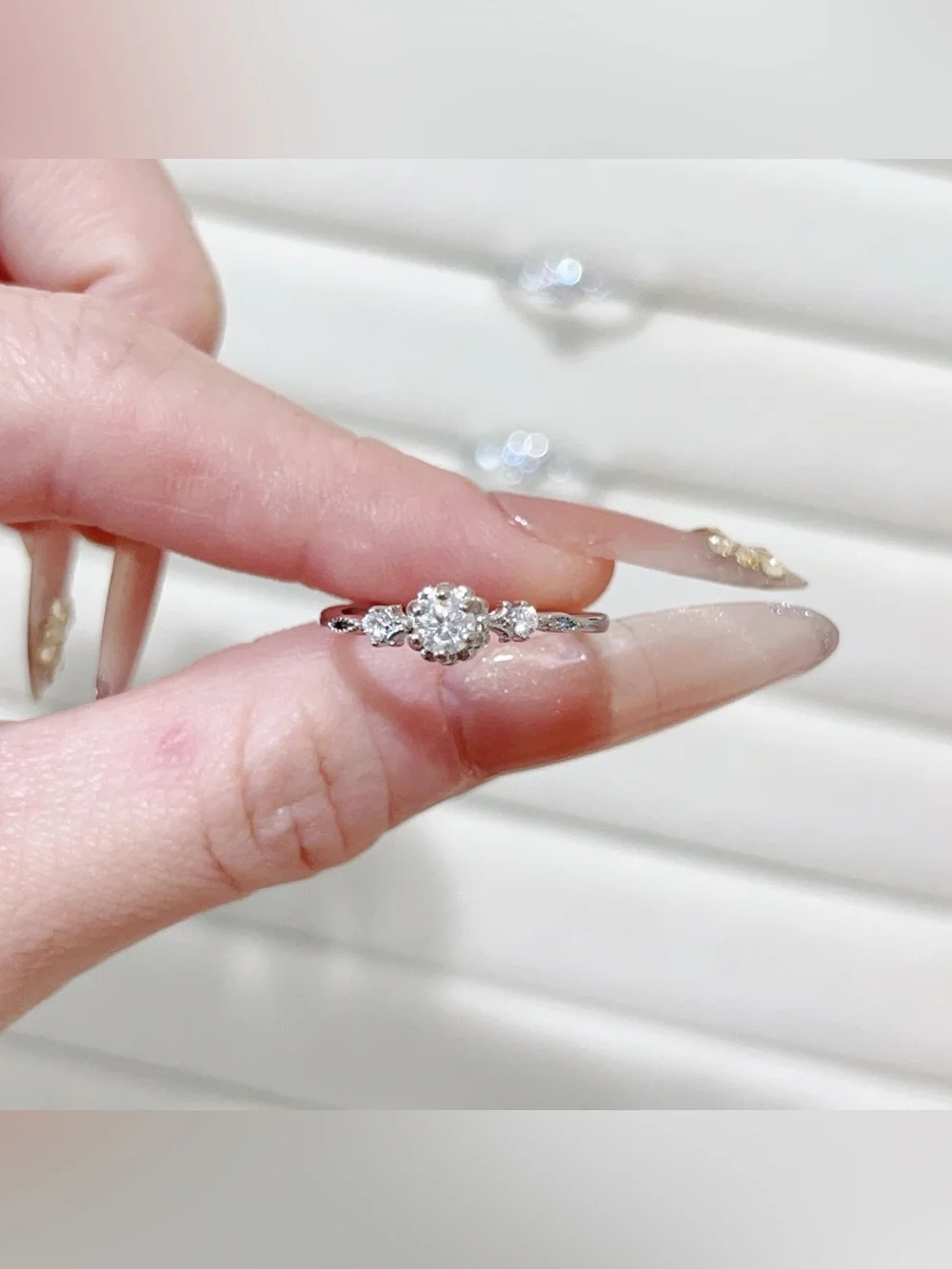 Dainty Moissanite silver Ring | Silver Plated Adjustable Open Ring | One Size